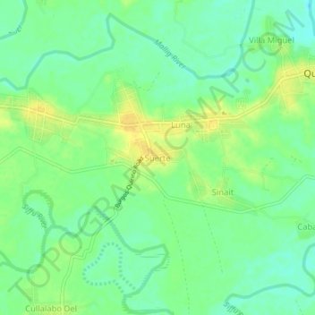 Mapa topográfico Suerte, altitud, relieve