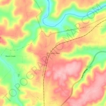 Mapa topográfico Mountain View, altitud, relieve