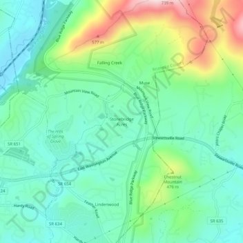 Mapa topográfico Stonebridge Acres, altitud, relieve