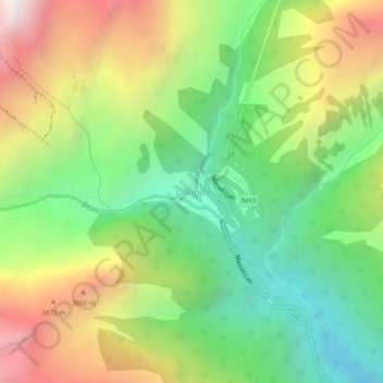 Mapa topográfico Dhundi, altitud, relieve