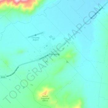 Mapa topográfico Corryong, altitud, relieve