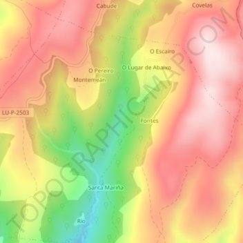 Mapa topográfico Lagüela, altitud, relieve