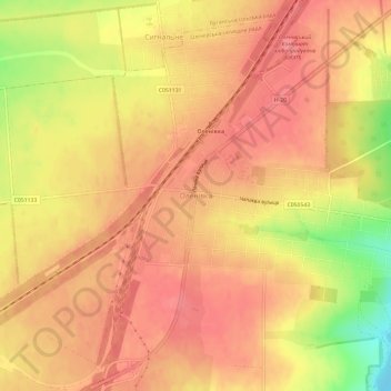 Mapa topográfico Olenivka, altitud, relieve