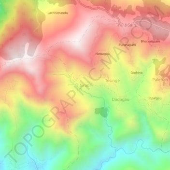 Mapa topográfico Siradi, altitud, relieve