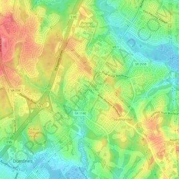 Mapa topográfico Cherry Hill, altitud, relieve