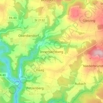 Mapa topográfico Innerhartsberg, altitud, relieve