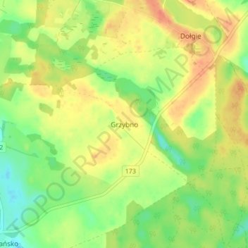 Mapa topográfico Grzybno, altitud, relieve
