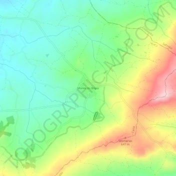 Mapa topográfico Monte do Bispo, altitud, relieve