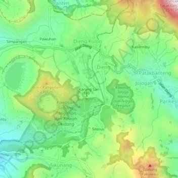 Mapa topográfico Karang Sari, altitud, relieve