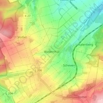 Mapa topográfico Wallenthal, altitud, relieve