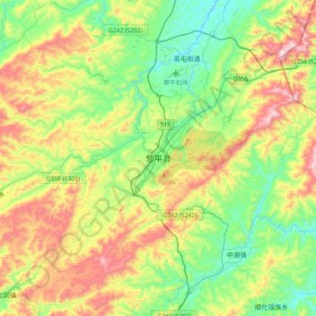 Mapa topográfico Liping, altitud, relieve