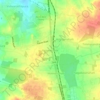 Mapa topográfico Rajanakunte, altitud, relieve