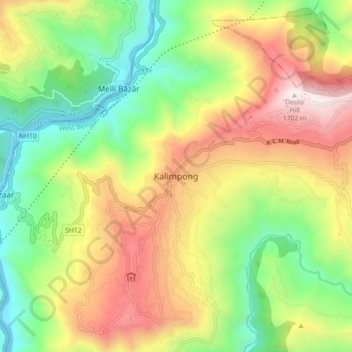 Mapa topográfico Kalimpong, altitud, relieve