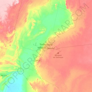 Mapa topográfico Timimoun, altitud, relieve