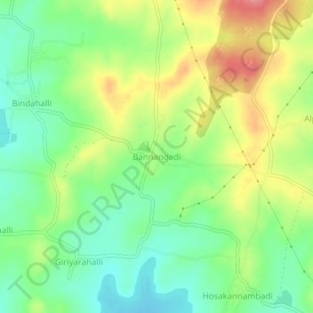 Mapa topográfico Bannangadi, altitud, relieve