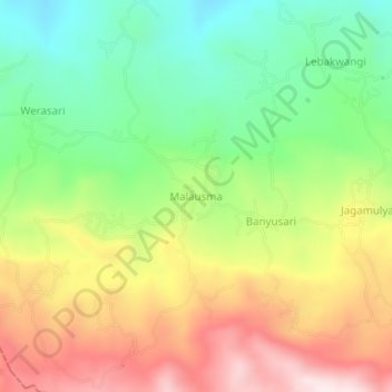 Mapa topográfico Malausma, altitud, relieve