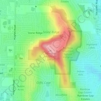 Mapa topográfico Rainbow Mountain, altitud, relieve