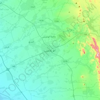 Mapa topográfico Abu `Arish, altitud, relieve