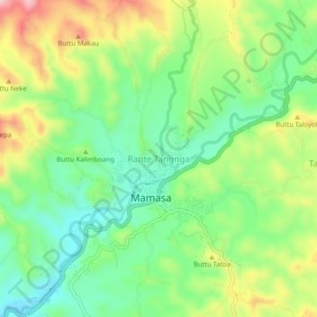 Mapa topográfico Rante Tangnga, altitud, relieve