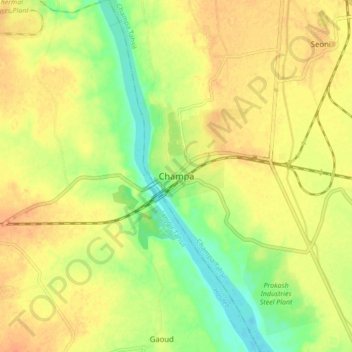 Mapa topográfico Champa, altitud, relieve