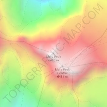 Mapa topográfico Mera Peak, altitud, relieve