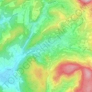Mapa topográfico Niedereggenen, altitud, relieve