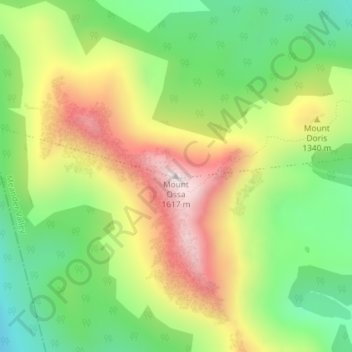 Mapa topográfico Mount Ossa, altitud, relieve