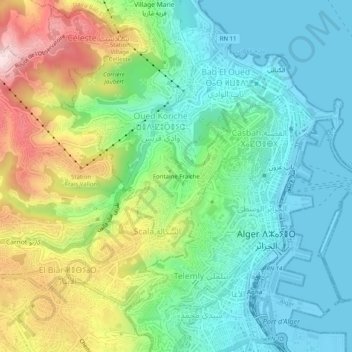 Mapa topográfico Fontaine Fraiche, altitud, relieve