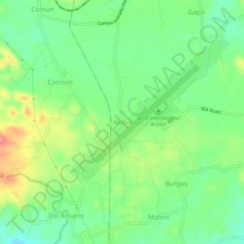 Mapa topográfico Alobo, altitud, relieve