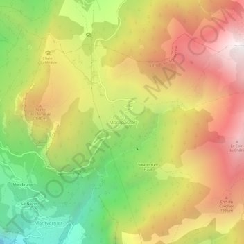 Mapa topográfico Montpascal, altitud, relieve