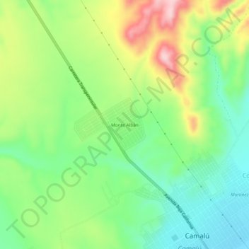 Mapa topográfico Monte Albán, altitud, relieve