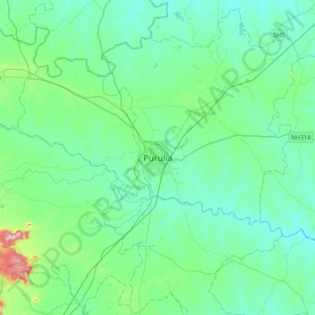 Mapa topográfico Purulia, altitud, relieve