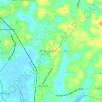 Mapa topográfico Thrikkodithanam, altitud, relieve