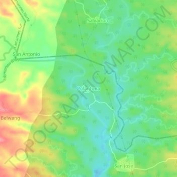 Mapa topográfico Polantuna, altitud, relieve