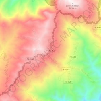 Mapa topográfico Ayabaca, altitud, relieve