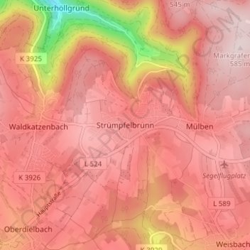 Mapa topográfico Strümpfelbrunn, altitud, relieve