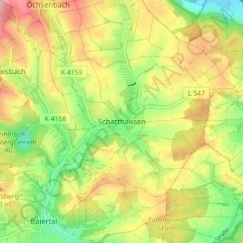 Mapa topográfico Schatthausen, altitud, relieve