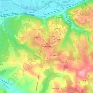 Mapa topográfico La Bouzonnie, altitud, relieve