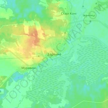 Mapa topográfico Zarichne, altitud, relieve