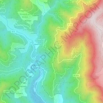 Mapa topográfico La Lauze, altitud, relieve