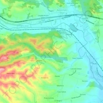 Mapa topográfico Case Morajni, altitud, relieve