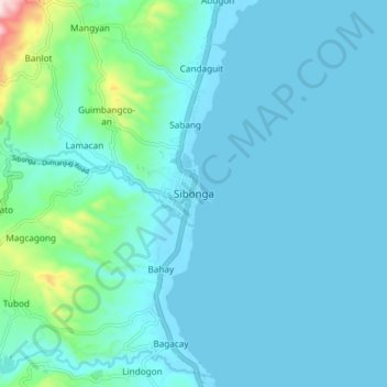 Mapa topográfico Sibonga, altitud, relieve