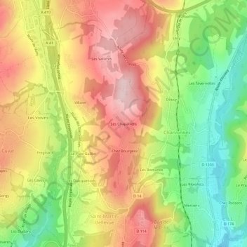 Mapa topográfico Les Chapalliers, altitud, relieve
