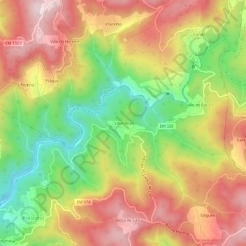 Mapa topográfico Lourizela, altitud, relieve
