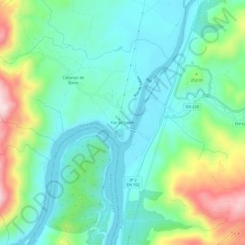 Mapa topográfico Foz do Sabor, altitud, relieve