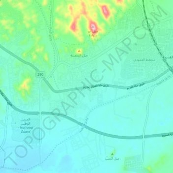 Mapa topográfico Bahrah, altitud, relieve