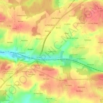 Mapa topográfico Kergousse, altitud, relieve
