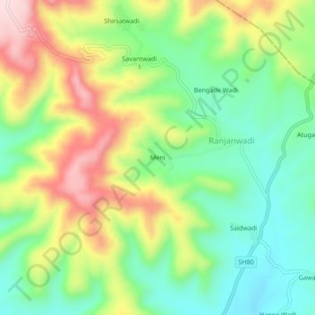Mapa topográfico Meni, altitud, relieve