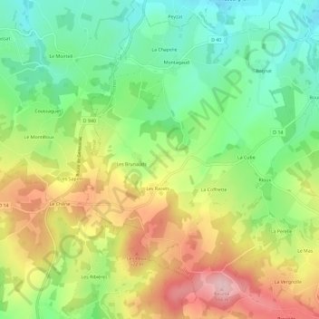 Mapa topográfico Les Megrets, altitud, relieve