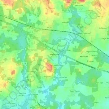 Mapa topográfico Kersouarne, altitud, relieve